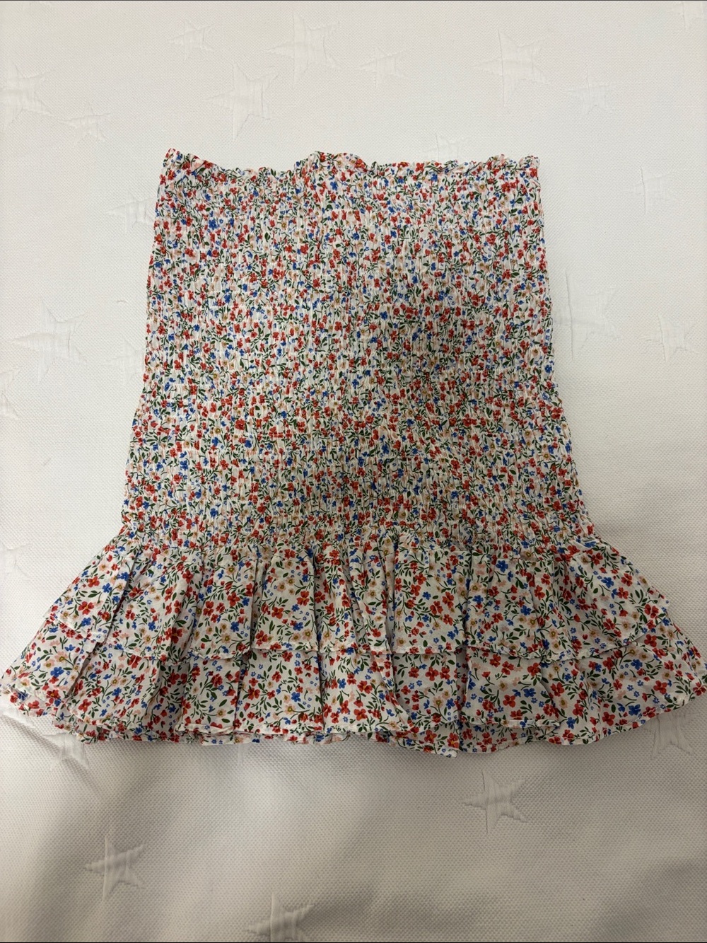 Olivaceous White Mini Skirt with Red & Blue Floral Print